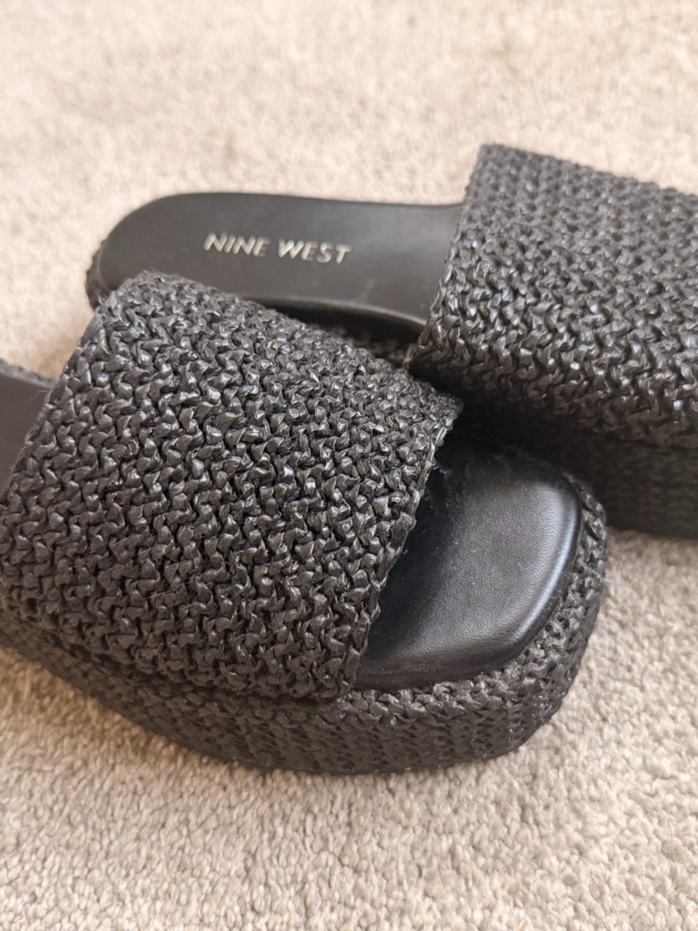 Nine West Black Woven Slide Sandals with Platform
